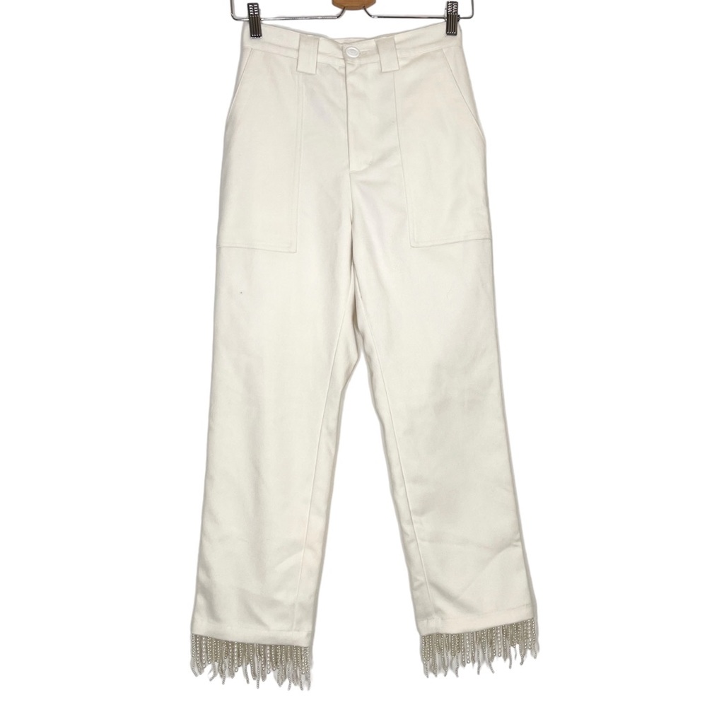 Fashion Brand Company Cream High Rise Pearl Fringe Trouser Pants - XS